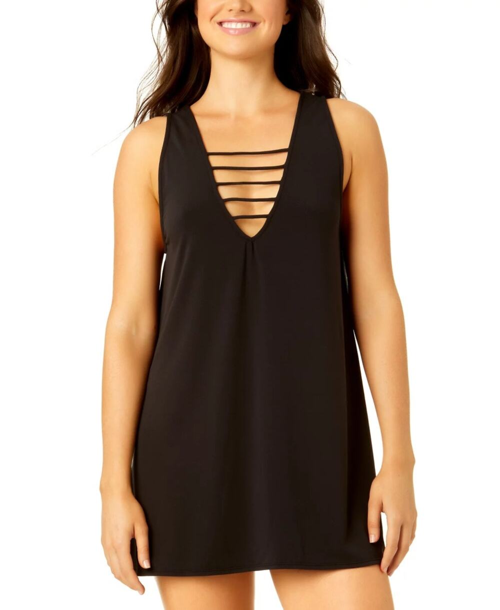 Salt + Cove Juniors' Strappy-Trim Tank Dress Cover-Up in Black